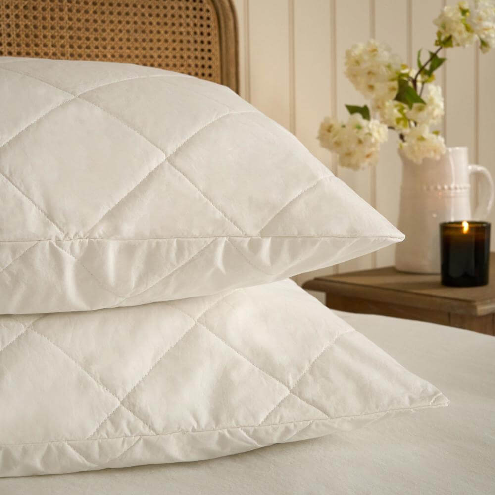Feather and Black Quilted Cotton Pillow Protector Pair